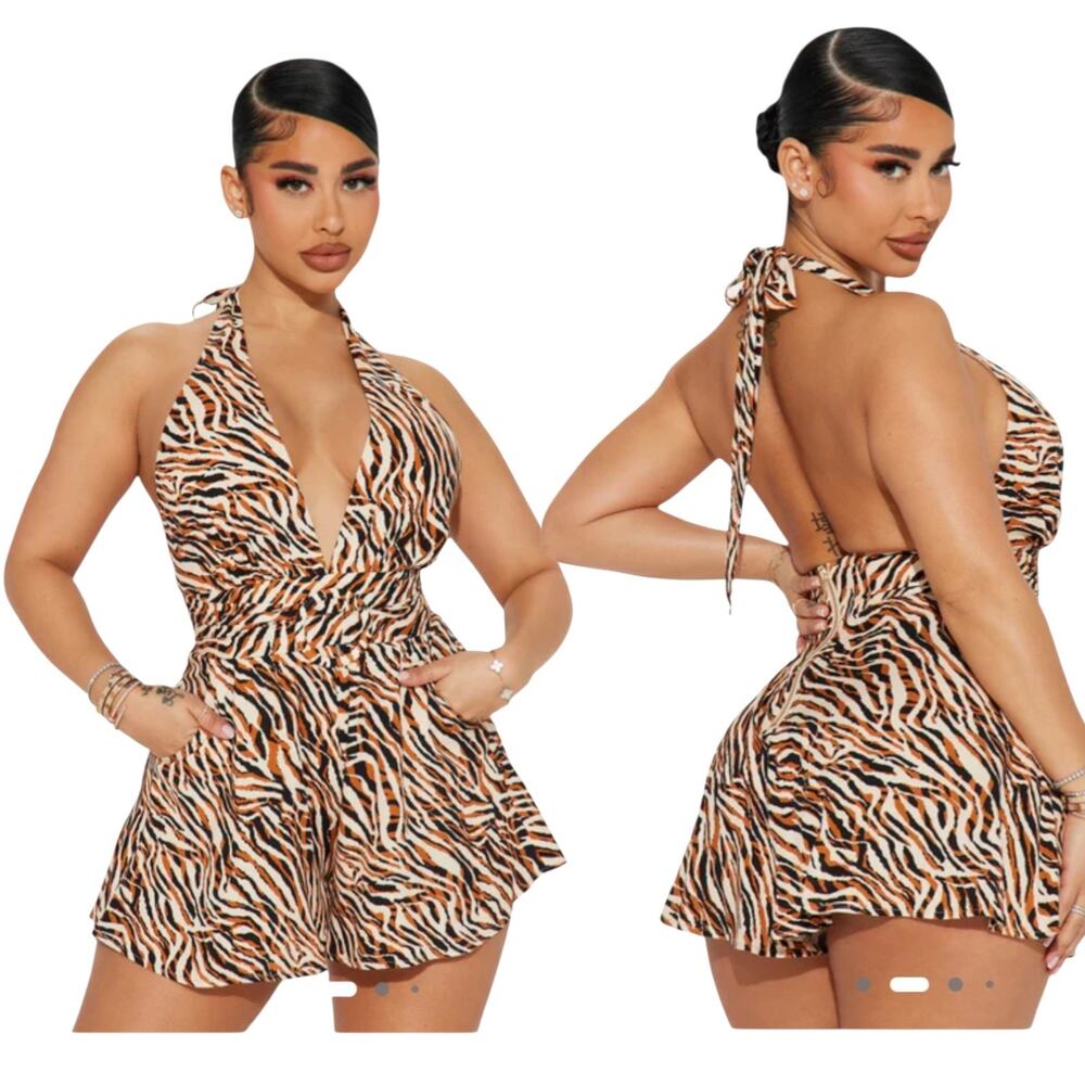 NWT Fashion Nova Up To Me Romper 3x Animal Print Halter Belted Summer Resort